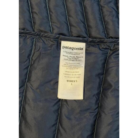 Women's Size Large Patagonia Goose Down Sweater Puffer Tobago Blue Full Zip Vest - Picture 5 of 5
